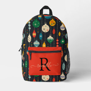 Mochila Impresa Adornos Navideños Rojos Negros Personalizados para