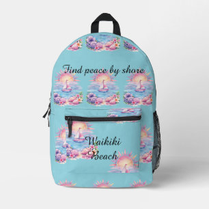 Mochila Impresa Aesthetic Pink Beach Sailboat Watercolor Sunset