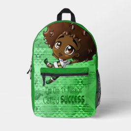 Mochila Impresa Afro-verde niño afroamericano