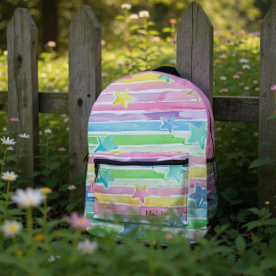 Mochila Impresa Agradable arcoíris de estrellas en acuarela pastel