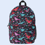 Mochila Impresa Agua de pájaro y flor<br><div class="desc">Patrón de acuarela de aves y flores en verde verde azulado,  rojo y rosa sobre un fondo oscuro. Arte original de Nic Squirrell.</div>