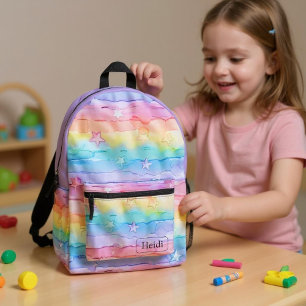 Mochila Impresa Aguadas Estrellas de Arcoíris Pastel