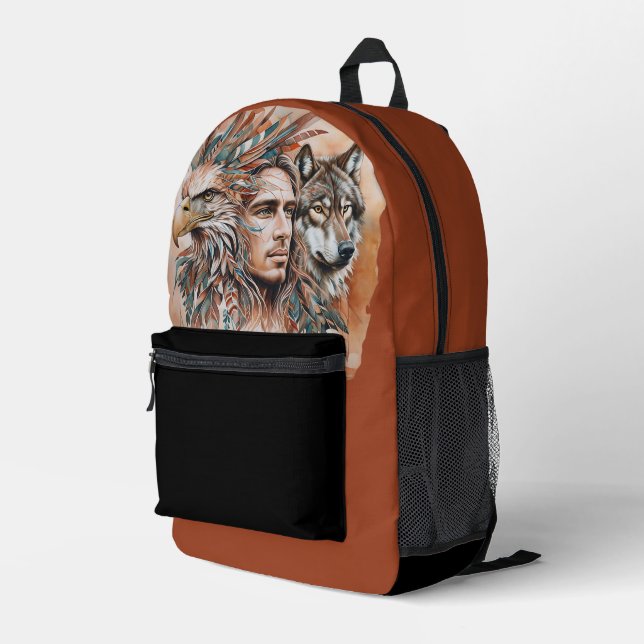 Mochila Impresa Águila - Hombre - Lobo - acuarela arte 1 - Diversi (Esquina derecha trasera )