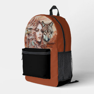Mochila Impresa Águila - Mujer - Lobo - acuarela arte 1 - Diversió