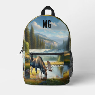 Mochila Impresa Alce de acuarela de Alaska con monograma