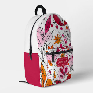 Mochila Impresa Alyssa Mae dibujó follaje rosa y Naranja