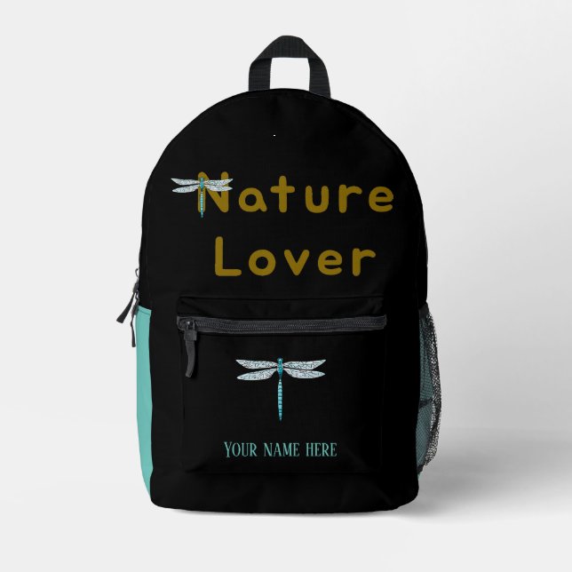 Mochila Impresa amante de la naturaleza, libélula (nombre) (Anverso)