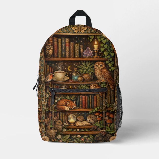 Mochila Impresa Amante de libros retro animales del bosque (Anverso)