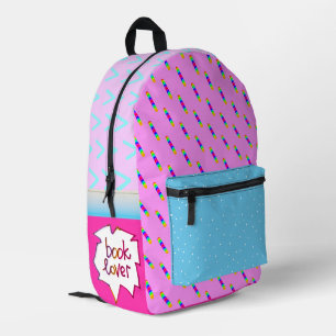 Mochila Impresa Amante de los libros arcoiris rosados, artística B