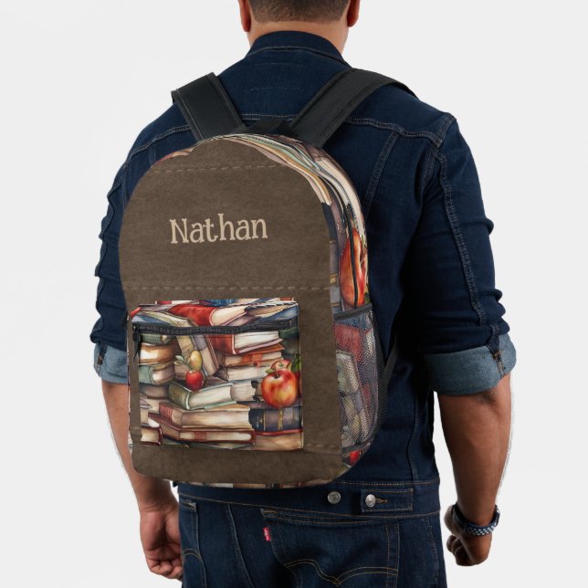 Mochila Impresa Amantes de los libros - Marrón gamuza - Monogramad (Insitu (Modelo))