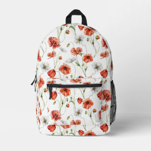 Mochila Impresa Amapolas de pradera y flores silvestres blancas en
