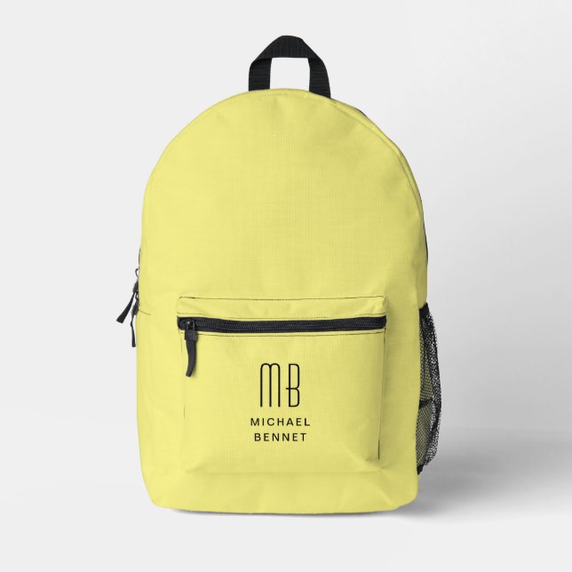 Mochila Impresa Amarillo elegante monogramado (Anverso)