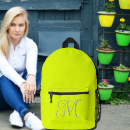 Mochila Impresa amarillo fluorescente - monograma elegante