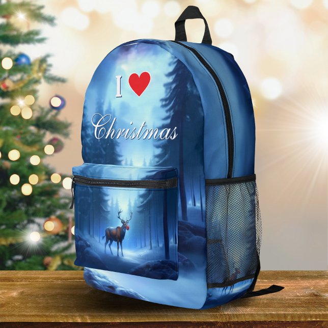 Mochila Impresa Amo la Navidad Reno Azul de Invierno (Subido por el creador)