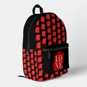 MOCHILA IMPRESA AMOR TIPOGRAFÍA BLANCA ARTE ROJO