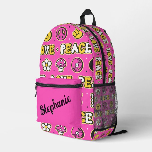 Mochila Impresa Amor y paz Estilo hippy personalizado (Esquina derecha trasera )