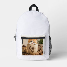 Mochila Impresa Amuleto de Gatito en Taza de Café