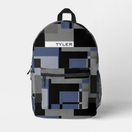 Mochila Impresa Añadir Nombre Azul Y Gris Resumen Hombres Mínimos 