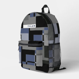 Mochila Impresa Añadir Nombre Azul Y Gris Resumen Hombres Mínimos 