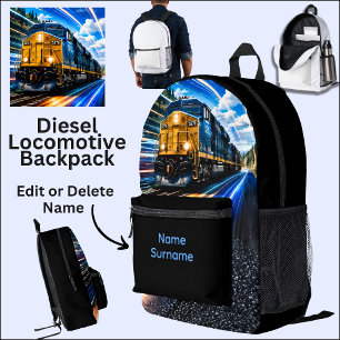 Mochila Impresa Añadir Nombre Locomotora de Tren Diésel en Negro