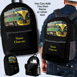 Mochila Impresa Añadir nombre, locomotora diesel verde amarillo en