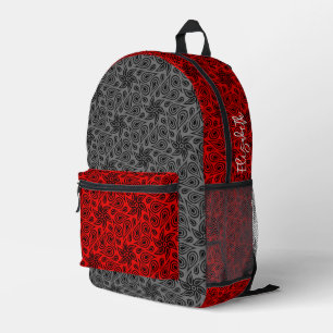 Mochila Impresa Añadir nombre moderno patrón de paisley gris y flo