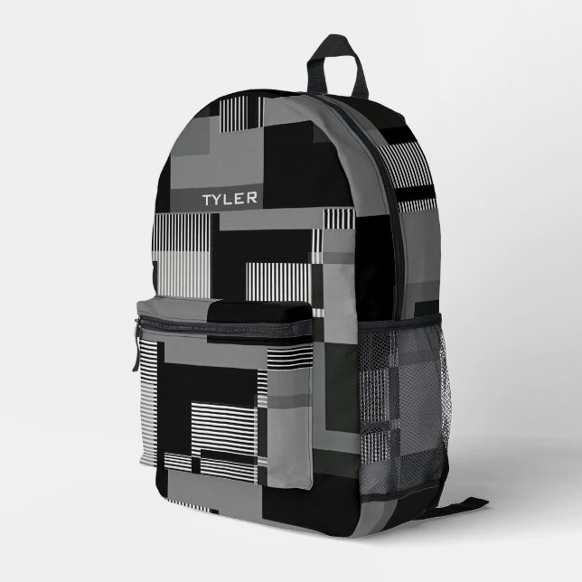 Mochila Impresa Añadir nombre negro y gris Resumen hombres mínimos (Esquina derecha trasera )