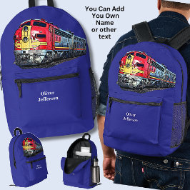 Mochila Impresa Añadir tu nombre - Locomotora diesel en azul