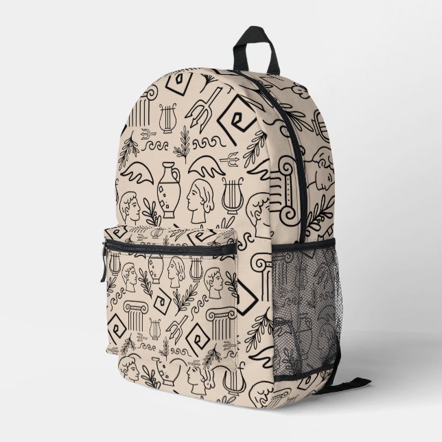 Mochila Impresa Ancient Greece Line Art Pattern (Esquina derecha trasera )