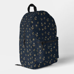 Mochila Impresa Ancla de oro nautico y patrón de casco en azul