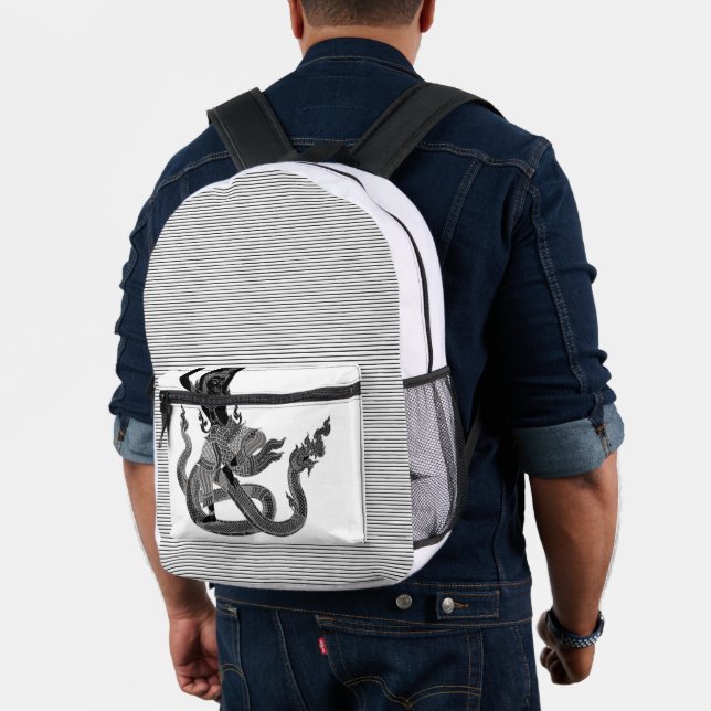 Mochila Impresa ángel de dragón tailandés blanco negro, año del dr (Insitu (Modelo))