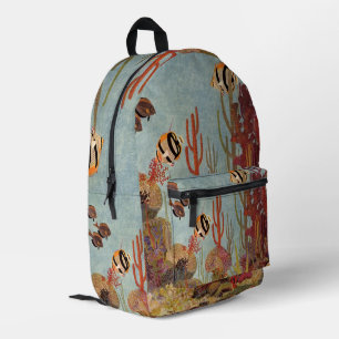 Mochila Impresa Angelfish en coral, pescado tropical vintage en el