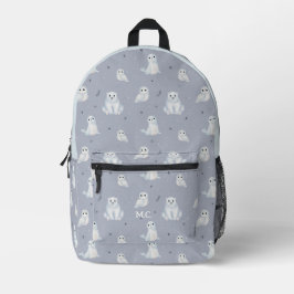 Mochila Impresa Animales Árticos Acuarela Monograma Azul Niños