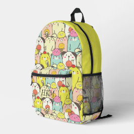 Mochila Impresa Animales Lindos Monograma Amarillo Nombre
