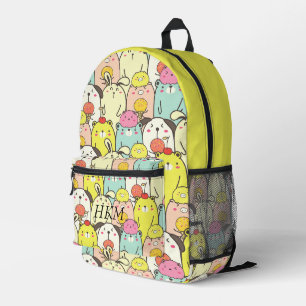 Mochila Impresa Animales Lindos Monograma Amarillo Nombre