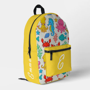 Mochila Impresa Animales Marinos Lindos Patrón Monograma Nombre Ni