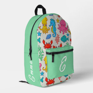 Mochila Impresa Animales Marinos Lindos Patrón Monograma Nombre Ni