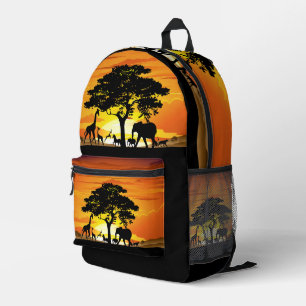 Mochila Impresa Animales salvajes al atardecer en la sabana africa