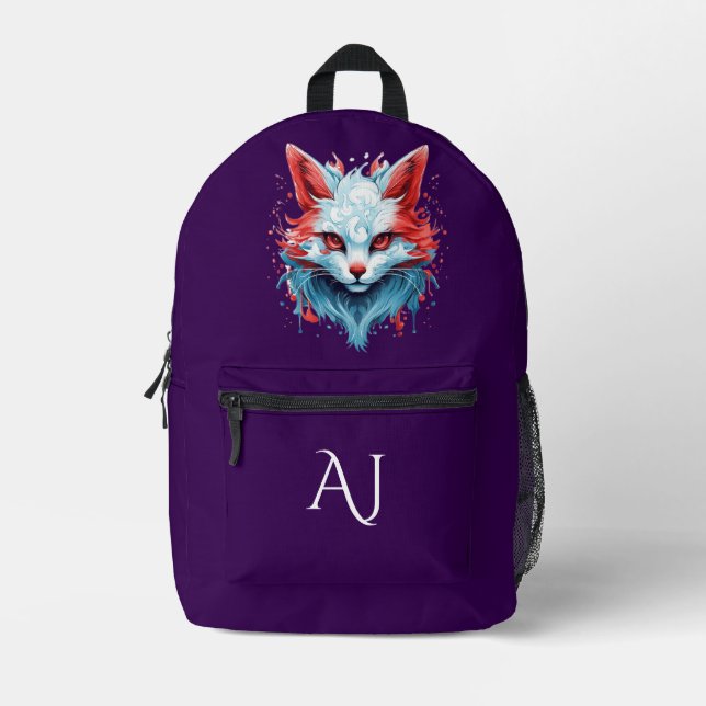 Mochila Impresa Anime Fantasy Cat Purple Mystical Initials (Anverso)