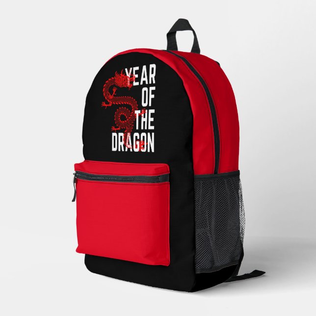 Mochila Impresa Año del Dragón rojo blanco (Esquina derecha trasera )