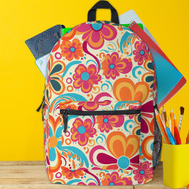 Mochila Impresa Años 60 Años 70 Groovy Colorido Poder de las Flore