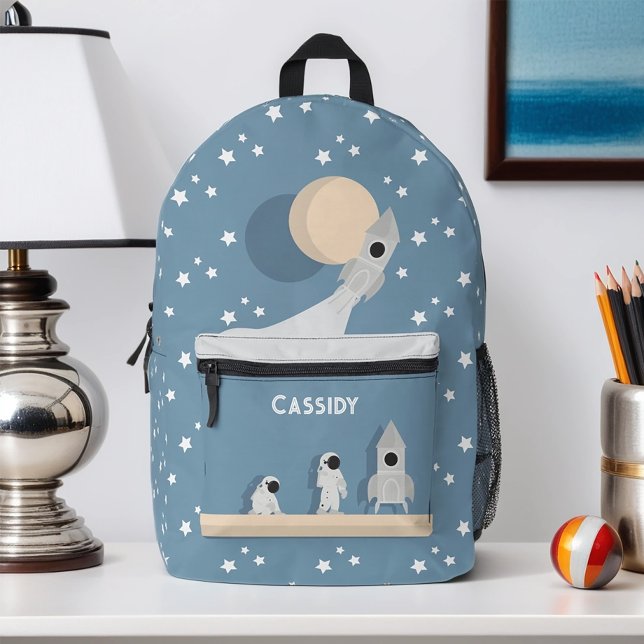 Mochila Impresa Apellido de astronauta espacial sensacional (Get this personalized space-themed backpack! Simply add your child's name then add it to your cart.)