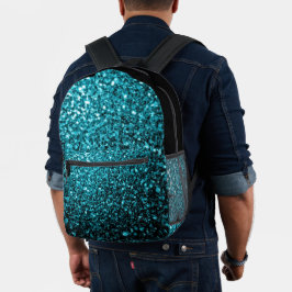 Mochila Impresa Aqua azul falso purpurina chispas y negro