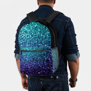 Mochila Impresa Aqua azul oscuro falso purpurina chispas y negro