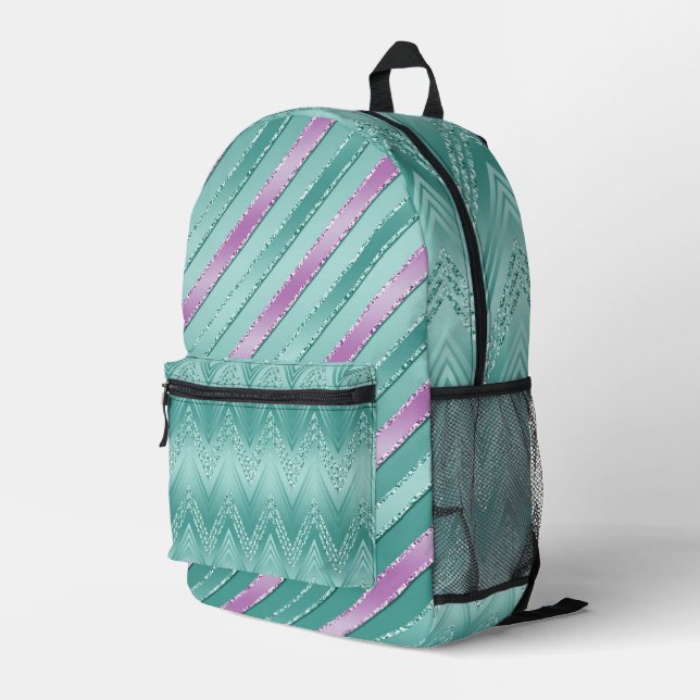MOCHILA IMPRESA AQUA & PURPLE SHIMMER MIREN A CHEVRON LOOK & STRIP (Esquina derecha trasera )
