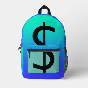 Mochila Impresa Aqua Rótulo de dólar negro