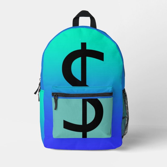 Mochila Impresa Aqua Rótulo de dólar negro (Anverso)