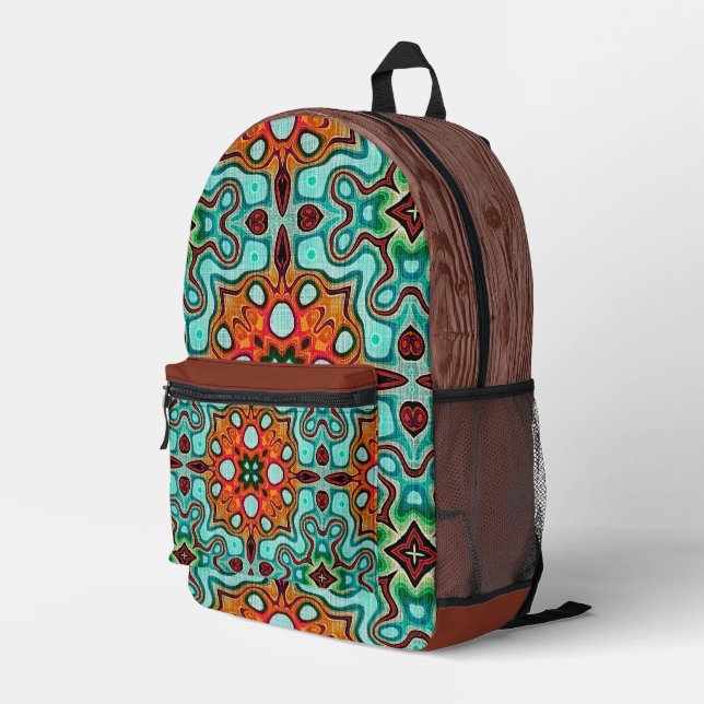 Mochila Impresa Aqua Turquoise Blue Naranja Red Brown Tribal Art (Esquina derecha trasera )