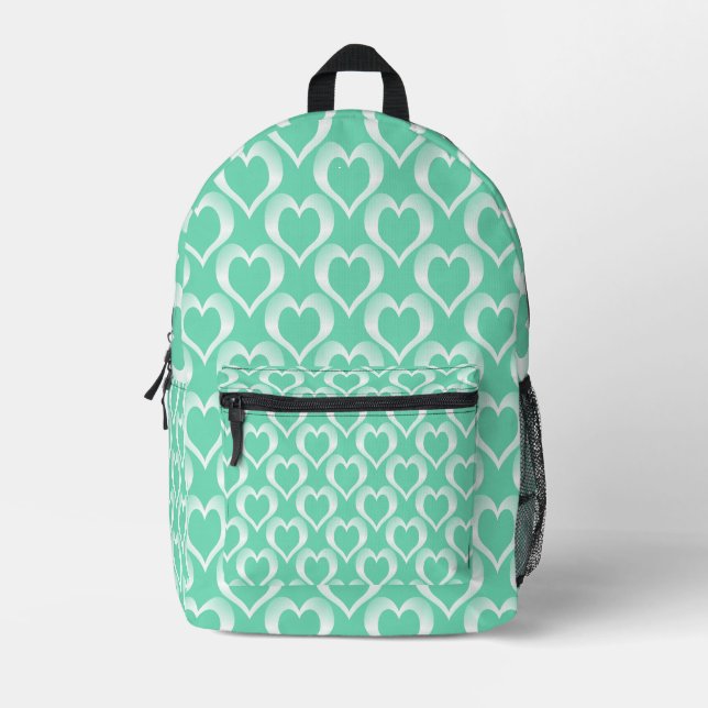 Mochila Impresa Aquamarine White Hearts Pattern (Anverso)