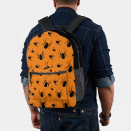 Mochila Impresa Arañas Patrón de Halloween negro y naranja